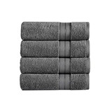 Benjara BM222860 Bergamo 4 Piece Spun loft Fabric Towels with Stripe Pattern The Urban Port, Dark Gray