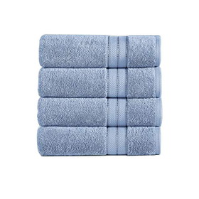 Benjara BM222863 Bergamo 4 Piece Spun loft Fabric Towels with Striped Pattern The Urban Port, Blue
