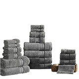 Benjara BM222876 Bergamo 18 Piece Spun loft Towel Set with Twill Weave The Urban Port, Charcoal Gray