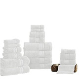 Benjara BM222881 Bergamo 18 Piece Spun loft Towel Set with Striped Pattern The Urban Port, White
