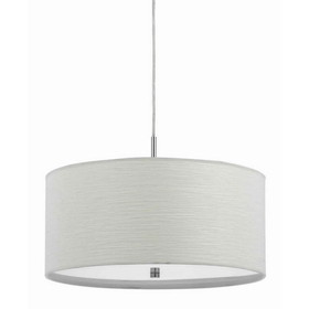 Benjara BM223015 Drum Style Pendant Fixture with Fabric Shade and Brushed Details, White