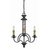 Benjara BM223037 3 Bulb Candle Style Uplight Chandelier with Metal Frame, Black and Brass
