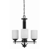 Benjara BM223047 3 Bulb Uplight Chandelier with Metal Frame and Glass Shade, Black and White