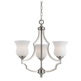 Benjara BM223048 3 Bulb Uplight Chandelier with Metal Frame and Glass Shades, Silver and White