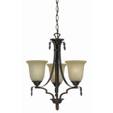 Benjara BM223050 3 Bulb Uplight Chandelier with Metal Frame and Glass Shade, Bronze and Beige
