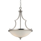 Benjara BM223052 3 Bulb Bowl Style Glass Pendant Fixture with Metal Frame, Silver and White