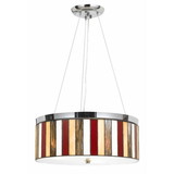 Benjara BM223075 3 Bulb Glass Drum Chandelier with Stripe Pattern, Multicolor