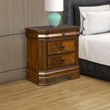 Benjara BM223262 3 Drawer Wooden Nightstand with Sled Base and Metal Ring Pulls, Brown