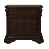 Benjara BM223269 3 Drawer Wooden Nightstand with Molded Details and Metal Pulls, Brown