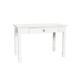 Benjara BM223281 Single Drawer Wooden Desk with Metal Ring Pull and Tapered Legs, White