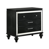 Benjara BM223288 3 Drawer Wooden Nightstand with Mirror Accents and Faux Crystal Pulls, Black