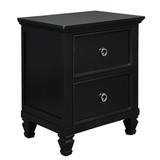 Benjara BM223297 2 Drawer Wooden nightstand with Tapered Legs and Metal Rings, Black