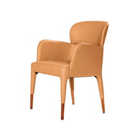 Benjara BM223415 Leatherette Dining Armchair with Tapered Legs and Panel Arms, Orange