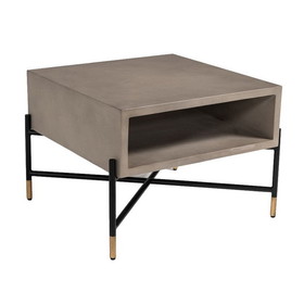 Benjara BM223443 Concrete Coffee Table with Metal Frame and Open Compartment, Gray and Black