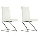 Benjara BM223505 Leatherette Dining Chair with Z Shape Metal Base, Set of 2, White and Chrome