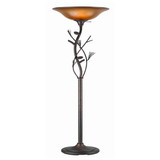 Benjara BM223535 3 Way Glass Shade Torchiere Lamp with Pine and Twig Accents, Bronze
