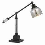Benjara BM223590 60 Watt Metal Body Table Lamp with Dome Glass Shade, Black and Silver