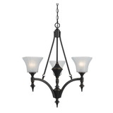 Benjara BM223592 3 Bulb Chandelier with Glass Shade and Metal Frame, Black and White