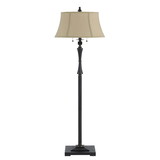 Benjara BM223603 Metal Body Floor Lamp with Fabric Tapered Bell Shade, Black and Beige