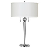 Benjara BM223623 Dual Bulb Metal Body Table Lamp with Fabric Drum Shade, Silver and White