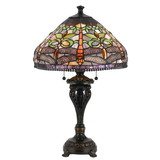 Benjara BM223629 Tiffany Table Lamp with Metal Body and Dragonfly Design Shade, Multicolor