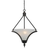 Benjara BM223638 3 Bulb Pendant with Glass Shade and Metal Frame, Black and White