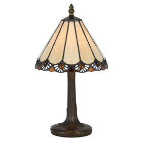 Benjara BM223643 Tree Like Metal Body Tiffany Table lamp with Conical Shade, Bronze and Beige