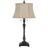 Benjara BM223689 Metal Body Table Lamp with Fabric Tapered Bell Shade, Beige and Black