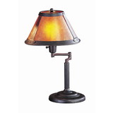 Benjara BM223703 Metal Body Swing Arm Table Lamp with Conical Mica Shade, Bronze