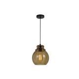 Benjara BM224633 Round Glass Shade Pendant Lighting with Canopy and Hardwired Switch, Brown