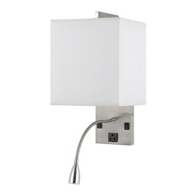 Benjara BM224635 Metal Wall Lamp with Rectangular Shade and Gooseneck Reading Light, Silver