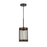 Benjara BM224637 Caged Cylinder Design Metal Pendant Fixture with Canopy, Black and Brown