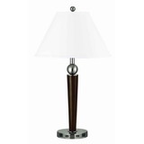 Benjara BM224652 Fabric Shade Table Lamp with Metal Base and Ball Accent, White and Brown