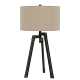 Benjara BM224680 Metal Tripod Base Table Lamp with Fabric Drum Shade, Bronze and Beige