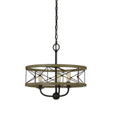 Benjara BM224681 3 Bulb Hanging Pendant Fixture with Wooden and Metal Frame, Brown and Black