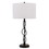 Benjara BM224685 Round Fabric Shade Table Lamp with Metal Spiral Design Base, White and Black
