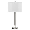 Benjara BM224703 100 Watt Metal Frame Night Stand Lamp with Fabric Shade, White and Silver
