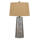 Benjara BM224719 Glass Body Table Lamp with Tapered Burlap Shade, Gray and Beige