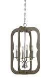 Benjara BM224722 Wooden Cut Out Design Frame Pendant Fixture with Chain, Distressed Brown