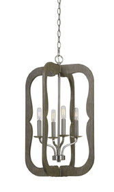 Benjara BM224722 Wooden Cut Out Design Frame Pendant Fixture with Chain, Distressed Brown