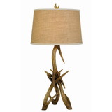 Benjara BM224725 Textured Fabric Shade Table Lamp with Antler Design Base, Beige and Brown