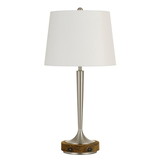 Benjara BM224766 150W Metal Table Lamp with Oval Shade and 2 USB Outlets, White and Silver