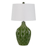 Benjara BM224789 150 Watt Round Shade Table Lamp with Ceramic Base, White and Green