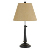 Benjara BM224813 25 Inch Tapered Fabric Adjustable Table Lamp, Pedestal Base, Beige, Black