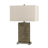 Benjara BM224815 3 Way Table Lamp with Studded Diamond Pattern Ceramic Base, Cream and Gold