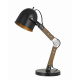 Benjara BM224821 Swivel and Adjustable Metal Desk Lamp with Wooden Base, Black
