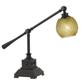 Benjara BM224824 Glass Shade Metal Desk Lamp with 2 USB Outlets, Dark Bronze and Gold