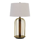 Benjara BM224830 Metal Table Lamp with Cage Design Support with Round Base, White and Brass