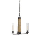 Benjara BM224837 3 Glass Shade Metal and Wooden Chandelier with Chain, Black and Clear