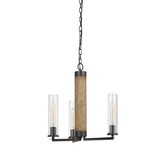 Benjara BM224837 3 Glass Shade Metal and Wooden Chandelier with Chain, Black and Clear